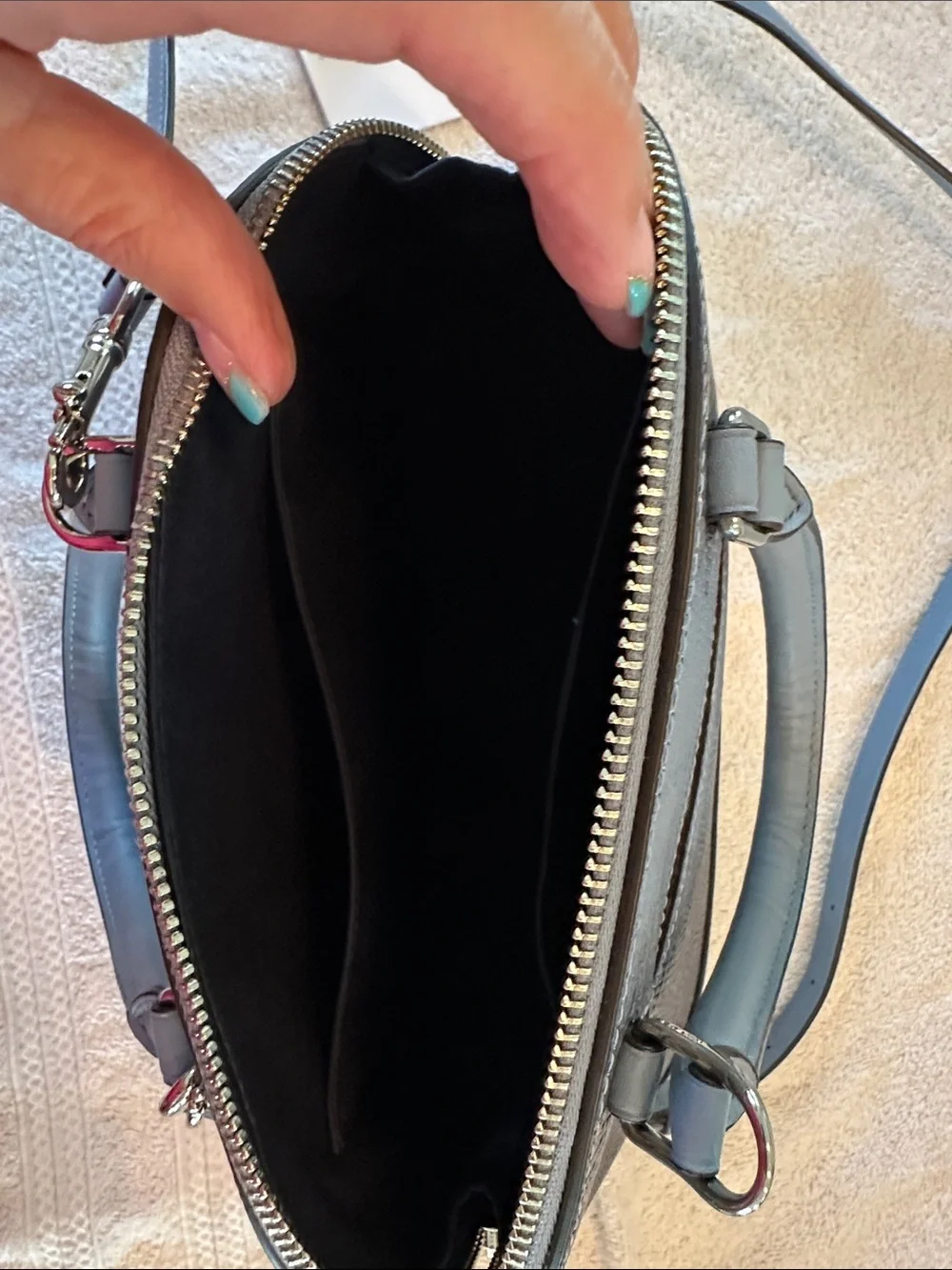 Coach Dome Satchel in Black and Light Blue